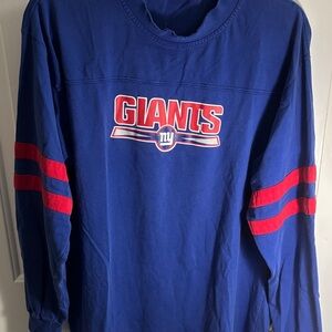 New York Giants Blue Long Sleeve Shirt with Red Stripes. VTG 80’s,90’s